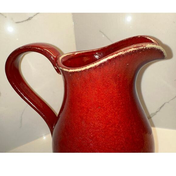 Pottery Barn Palermo Red Cream Rustic Farmhouse Ceramic Pitcher Rustic Farmhouse - Picture 4 of 7